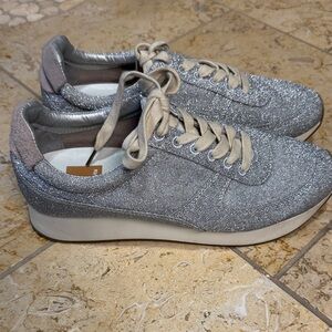 Dolce Vita Silver Glitter Platform Sneakers with Cream Laces size 8